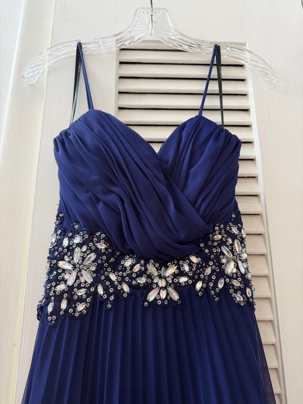 Elegant Navy Blue Beaded Evening Prom Dress